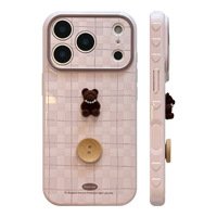 Coque magnétique en TPU style coréen motif ours en peluche rétro pour 16 Pro Max, épaisseur 17,11 mm, largeur 13 mm