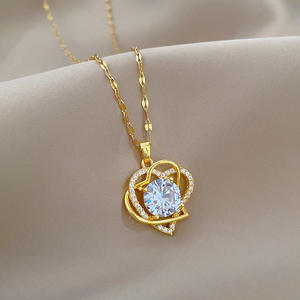 Doble capa corazón blanco diamante caliente nuevo Micro incrustaciones chapado en oro colgante <span class=keywords><strong>collar</strong></span> moda Unisex moda personalidad Internet - Product Image 1