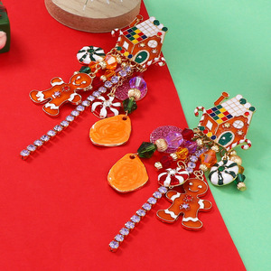 Pendientes Colgantes de Casa de Jengibre Navideña para Mujer, de Aleación con Esmalte y Cristal, Joyería de Fiesta, Estilo de Dibujos Animados Lindo, 11cm - Product Image 5