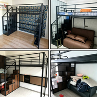 Lit superposé en métal robuste de 1,2 mm d'épaisseur pour adultes, sans grincement, gain de place, en acier, avec bureau et escalier
