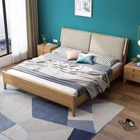 Lit double moderne minimaliste en bois massif avec rangement hydraulique et tête de lit rembourrée, mobilier de chambre à coucher