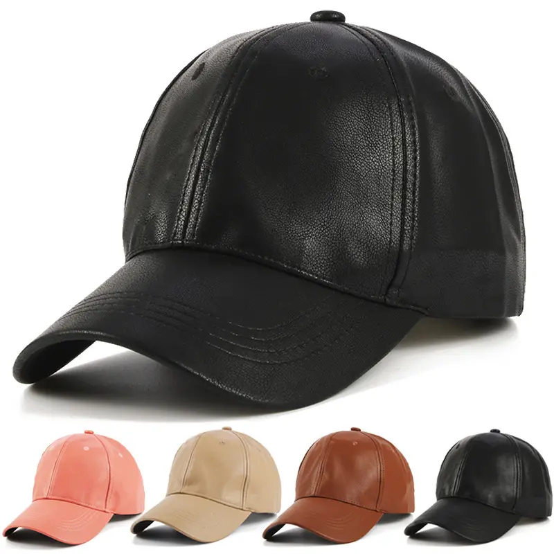 Versione coreana di berretti sportivi da uomo in puro colore in pelle per il tempo libero cappellino da baseball in pelle da camionista personalizzato a 6 pannelli per donne e uomini