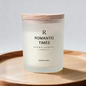 OEM Wholesale Handmade Amber Frosted <b>Candle</b> Jar Custom Fragrance Private Label <b>Candles</b> with Wood Bamboo Lids Thanksgiving - Product Image 3