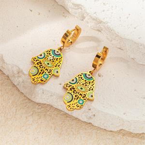 Lujosos diseños únicos <span class=keywords><strong>Hamsa</strong></span> mano bendición trae buena suerte Durable resistente al amarilleo 18K oro titanio acero joyería conjunto - Product Image 2