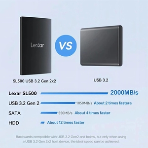 Lexar Disque SSD haute vitesse USB 3.2 Gen 2x2 Disque externe SSD 1 To SL500 2 To Disque dur portable SSD pour ordinateur de bureau PC portable - Product Image 3