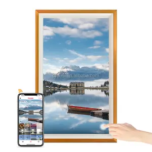 Pros Wooden Digital Picture Frame 32" Large WiFi Smart Photo Frame Wall Mountable Easy to Share Photos Videos via Frameo App