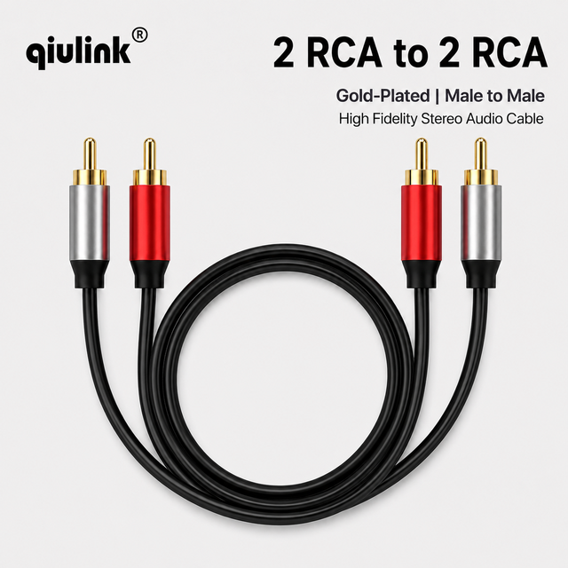 High Fidelity 2 RCA to 2 RCA Audio Cable Gold Plated Male to Male Stereo Phono Cord for Home Theater Amplifier Speaker