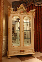 Buffet de style rococo français de luxe avec feuille d'or, ange, table de buffet / Armoire de salle à manger royale classique en bois sculpté et peint à la main