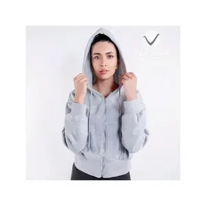 Sweat-shirt en polyester tricoté décontracté à manches longues et épaules tombantes avec poches Vetega pour femmes, gris, pour l'automne - Product Image 4