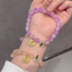 Bracelet Papillon Ombré Dégradé Perlé pour Femme et Fille, Perles de Cristal et Pierres Précieuses Dorées, Fait Main, Idéal Cadeau - Product Image 2