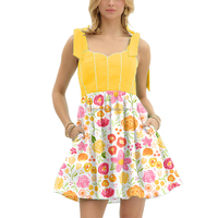Mini robe d'été personnalisée A-ligne pour les femmes de grande taille sans manches nœud papillon sangle écologique smocké imprimé fleuri doux lavable