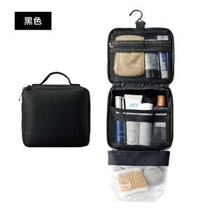 Bolsa de Aseo de Viaje con Separación para Artículos Secos y Húmedos, Tipo Gancho Portátil, Rectangular Negra, para Viajes de Negocios, Gran Capacidad - Product Image 2