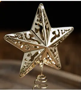 3D Hollow Gold Metal Star Topper Christmas Tree Topper Star Treetop Decoração para o Natal Decoração para Casa