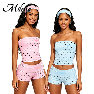 Ensemble sexy pour femme 2026 : Haut bustier à pois, short en coton à taille repliable et <span class=keywords><strong>bandeau</strong></span> – Style Y2K urbain, longueur au-dessus du genou - Product Image 1