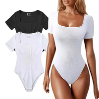 Jumpsuit Wanita Model Kerah Kotak Lengan Pendek Ketat Gaya Eropa Amerika - Bahan Poliester Ramah Lingkungan untuk Promosi Grosir