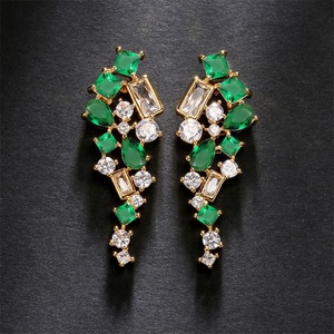 Rakol Luxury Korean Style Geometric Rule <b>Earrings</b> <b>Emerald</b> Zircon <b>Drop</b> Women's Gold Jewelry Accessory Gift New Trendy - Product Image 3