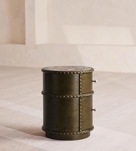 Luxury Modern <strong>Round</strong> End <strong>Table</strong> Wood Nightstand Beside <strong>Table</strong> <strong>with</strong> 2 <strong>Drawers</strong> for Bedroom - Product Image 5