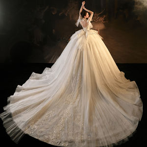 Luz que fluye <span class=keywords><strong>100</strong></span> fotos reales vestido de baile vestido de novia mujer elegante mangas casquillo lujo princesa vestidos de novia Lsmx030 - Product Image 3