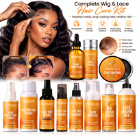 Kit d'installation de perruques avec logo personnalisé, colle à dentelle imperméable, spray fixateur, contrôle des bords, ensemble de soins capillaires pour femmes, vente en gros OEM ODM MOQ