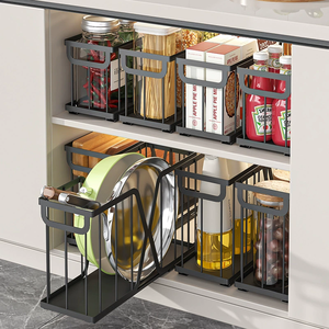 Panier coulissant en métal silencieux à rail coulissant sous l'évier panier de type étroit sans poinçon pour <span class=keywords><strong>casserole</strong></span> de stockage poêle à frire - Product Image 4