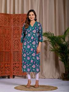 Conjunto de Kurti largo de algodón con estampado floral, muy demandado, con dupatta, para bodas y uso casual, kurta, regalo para ella. - Product Image 2