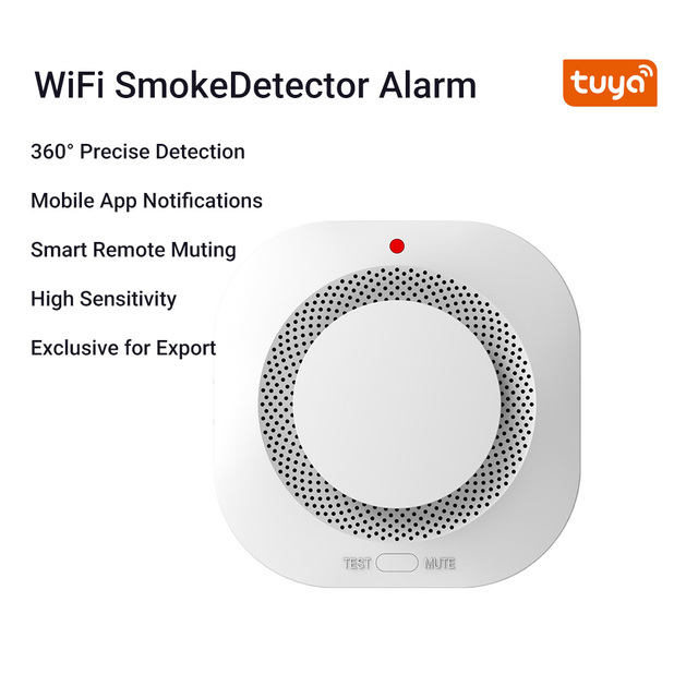 Tuya Wi-Fi Smart Home Fire Safety Smoke Detector Wireless Smoke Alarm with 360 Degree High Sensitivity Detection