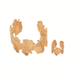 Ensemble de bijoux haut de gamme pour femme, style européen et américain, bracelet en métal feuille, polyvalent, pour le bureau, tendance, BAZAR - Product Image 5