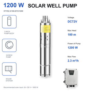 QY OEM Bomba de tornillo solar para pozo de 3 pulgadas y 72V, fabricante, 1200W, 180m de altura de elevación con controlador MPPT - Product Image 1