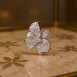 Broche de Diamantes de Platino con Forma de Flor, Joyería de Lujo para Mujer, Corte Brillante Redondo, Color D Natural, Certificado por GIA - Product Image 2