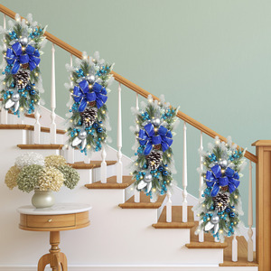 LED Christmas Teardrop Wreath with Large Bowknot Hanging Swag for Front Door Stairs Wall Holiday Decoration - Product Image 5