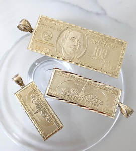 דואיז'או בציפוי זהב 14 קראט תליון מאה דולר - 100 כסף שרשרת תכשיטי קסם - Product Image 5