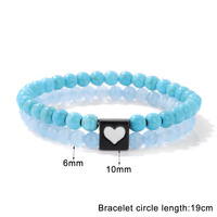 Ensemble de bracelets élastiques doubles pour couple XM, perles en pierre volcanique et turquoise blanche de 6 mm, accessoires de gros