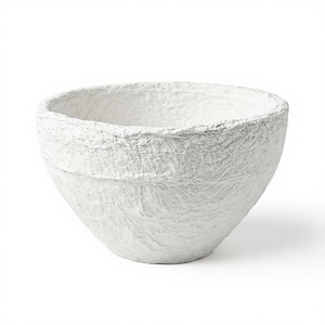 Handmade Paper Mache <b>White</b> Salad Fruit <b>Serving</b> <b>Bowl</b> Rustic Textured Deep Basin Decorative Centerpiece Tabletop - Product Image 1