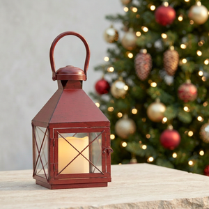 Wholesale <b>Red</b> Metal <b>Candle</b> Holder Lantern Small Size for Christmas Home Tabletop Decoration - Product Image 1