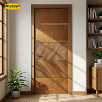 American Walnut Residential Modern Geometric Design Waterproof Solid Wooden Interior Bedroom Door for Houses