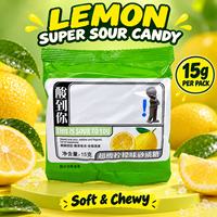 Bonbons moelleux super acidulés au goût citron, 15g, emballés individuellement, friandises à mâcher pour les fêtes, vente en gros