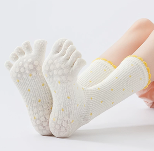 JZVINA Women Five <b>Toe</b> Pilates Socks Anti Slip Silicone Grip Breathable Knit Dot Print Crew Socks For Yoga Barre Training - Product Image 2