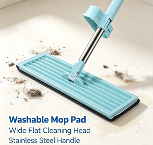 360 Rotating <b>Flat</b> <b>Mop</b> Hand Free Self Wringing Microfiber Floor Cleaning <b>Mop</b> with Stainless Steel Pole for Home Office - Product Image 3