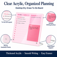 Planificateur de liste de tâches en acrylique rose épaissi personnalisé, effaçable à sec, avec support métallique pour bureau à domicile, tableau de tâches en acrylique