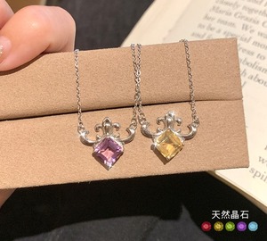 Collier minimaliste pour femme avec fleur française en cristal carré de 7 mm, en argent sterling 925 et améthyste, cadeau de fête pour elle - Product Image 2