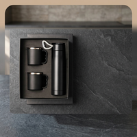 Coffret Cadeau Exécutif en Cuir PU Gaufré avec Carnet de Notes et 2 Gobelets Isothermes en Acier Inoxydable Personnalisables