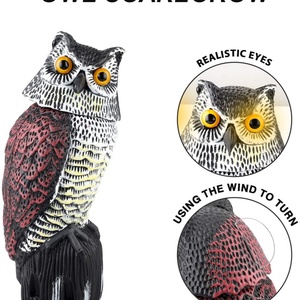 Éloigne-oiseaux réaliste : Chasse-oiseaux en plastique en forme de hibou avec tête rotative et son pour jardin, cour, répulsif anti-nuisibles extérieur - Product Image 3