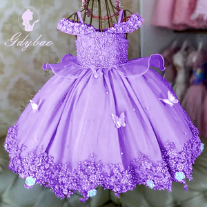 Vestido <span class=keywords><strong>de</strong></span> Niña <span class=keywords><strong>de</strong></span> las Flores Personalizado en Satén Morado para Boda, Tul con Apliques <span class=keywords><strong>de</strong></span> Encaje, Vestido <span class=keywords><strong>de</strong></span> Princesa Hinchado para Niños, Cumpleaños, Primera Comunión - Product Image 1