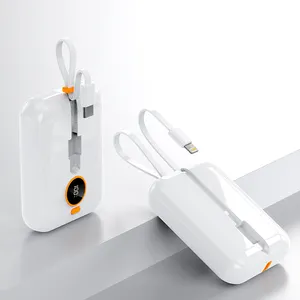 Banco de energía con Cable incorporado, batería de 10000mAh, 21700, PD, 20W, carga rápida, 66W, Linda serie de dibujos animados