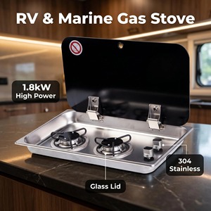 Cuisinière à <span class=keywords><strong>gaz</strong></span> intégrée légère en acier inoxydable 304 brossé argenté à 2 brûleurs avec couvercle <span class=keywords><strong>pour</strong></span> camping-car et <span class=keywords><strong>caravane</strong></span> - Product Image 4