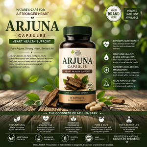 Capsules d'Arjuna à base de plantes, 60 capsules végétariennes, complément botanique naturel à base de plantes, capsules de Terminalia Arjuna, 60 capsules végétariennes - Product Image 1