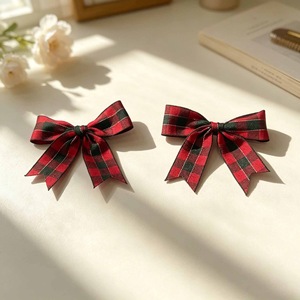 Christmas red plaid <b>bow</b> hair <b>clip</b>, sweet and cute girly New Year hair accessory. - Product Image 3