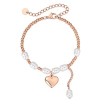 Bracelet pour femme en acier inoxydable avec pendentif cœur, chaîne dorée style Miami et perles d'imitation – Idéal pour un anniversaire