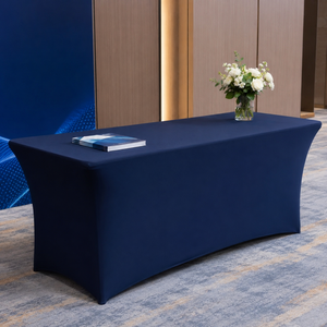 Funda de Mesa Elástica de Spandex de 8 pies, Ignífuga, Impermeable y Ecológica, Personalizable para Conferencias - Product Image 1