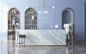 Mármol azul de lujo natural, venas blancas divididas, <span class=keywords><strong>cocina</strong></span>, baño, pared, Isla, mostrador, tocador, barra de escritorio, bisel superior cortado en tamaño - Product Image 5